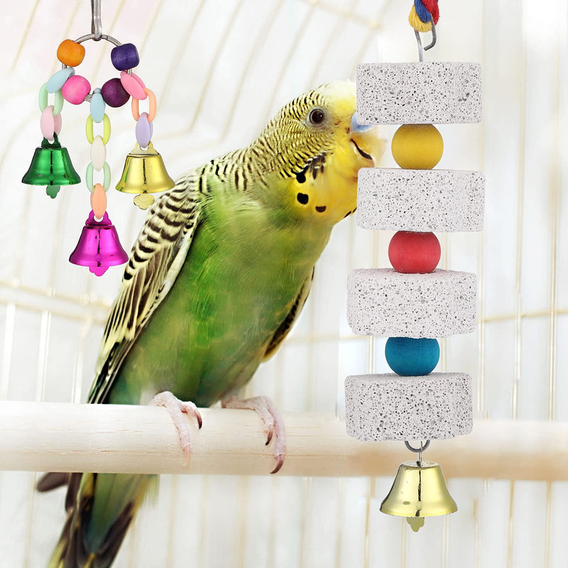 4 Pieces Bird Toys Include Parakeet Mirror for Cage, Parrot Chewing Toy and Colorful Bell String, Parrot Perch Stand, Wooden Hummingbird Swing Toy Parakeet Accessories for Cockatiels Finch Canary - PawsPlanet Australia