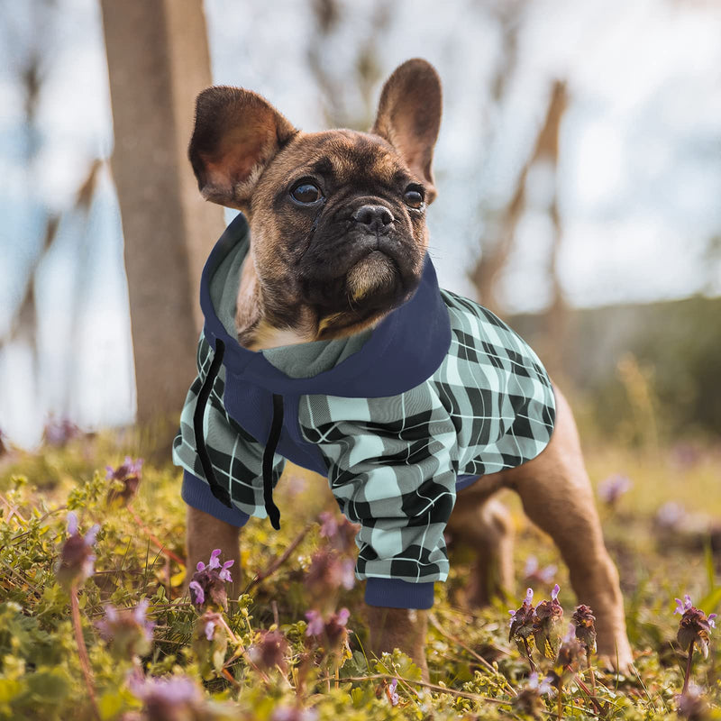 ASENKU Dog Hoodie, Plaid Dog Sweater with Hooded, Warm Pet Sweatshirt Pullover, Dog Outfit Coat Apparel with Leash Hole for Small Medium Dogs XX-Small Blue - PawsPlanet Australia