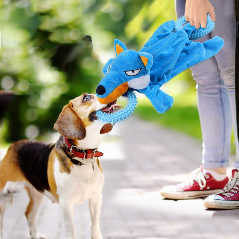 [Australia] - YAMI Dog Squeaky Chew Toys 2 Pack, Durable Plush Tug of War Dog Toys Interactive Dog Toys, Puppy Teething Toys with Teething Rings and Squeaker 