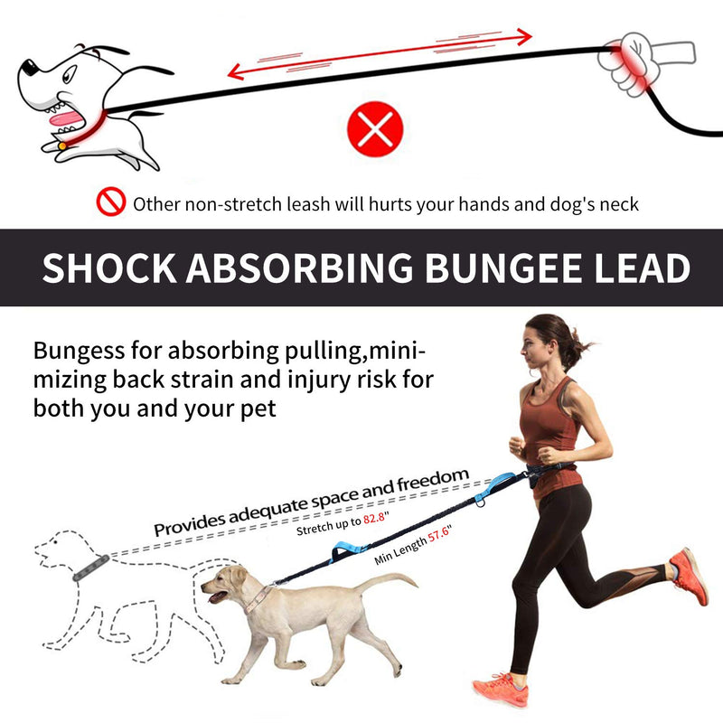 SZELAM Hand Free Dog Lead, Dog Running Leash with Waterproof Waist Belt Bag, Reflective Shock Absorbing Bungee with 2 Handles for Dog Walking Training (1 Extra Whistle Clicker) blue - PawsPlanet Australia