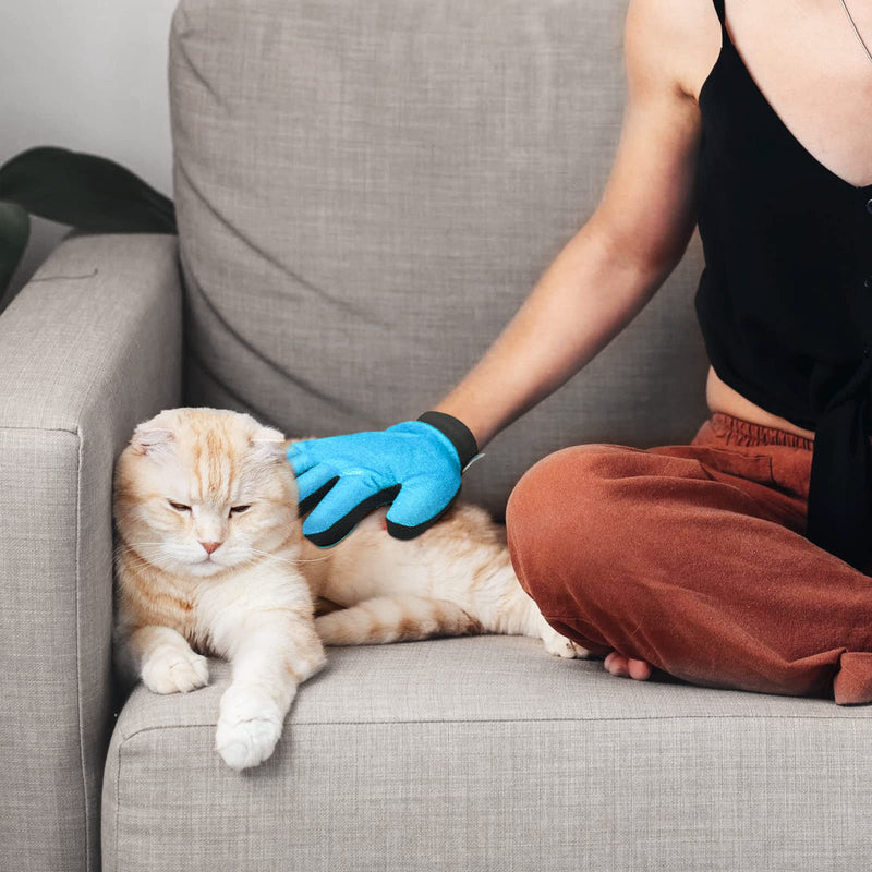 FRETOD Pet Brushing Glove - Double-Sided Furniture Hair Remover Mitt for Pet Dog Cat - Bathing Massage Brushes - Fur Tool for Long & Short Fur, Blue Light Blue Right Hand - PawsPlanet Australia