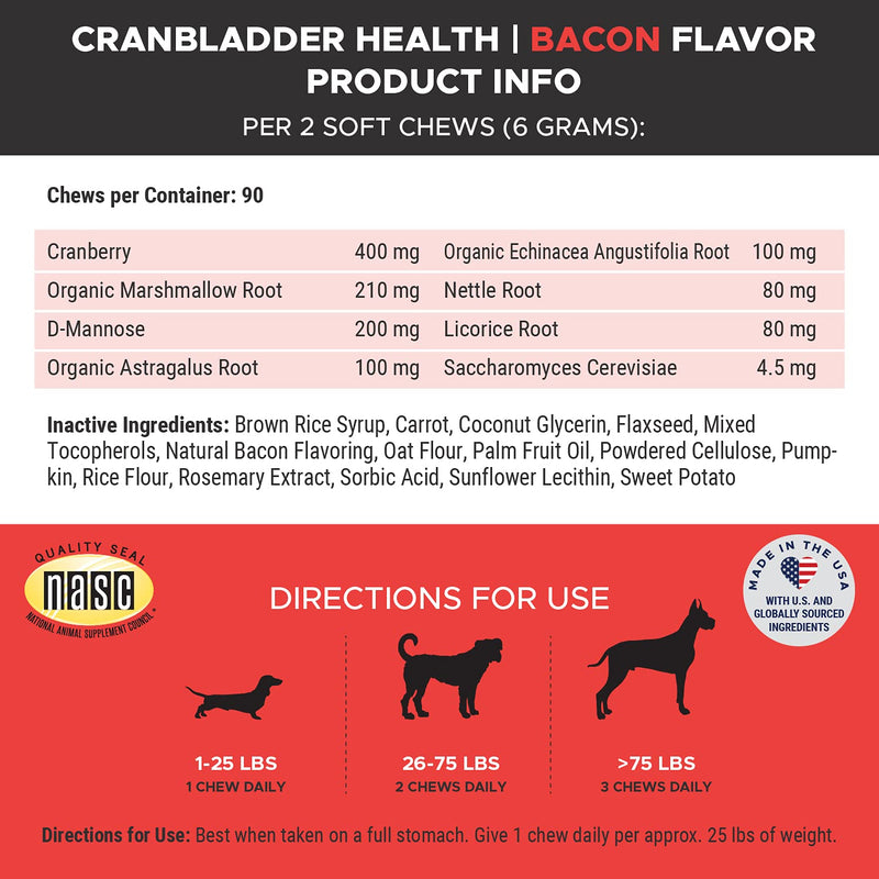 PetHonesty Cranberry for Dogs - Soft Chew Supplements, Kidney and Bladder Support, Dog UTI - Urinary Tract Health UT Incontinence, Immune System Support, D-Mannose, Marshmallow, & Echinacea Bacon - PawsPlanet Australia