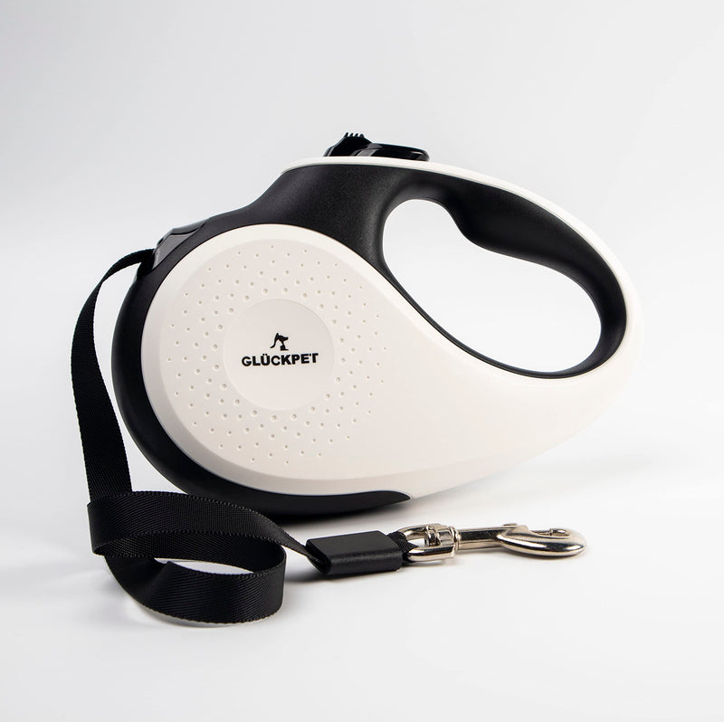 Dog Leash, Retractable, Extendable, 5 Meters, Lock and Pause Button, S, White and Black - PawsPlanet Australia