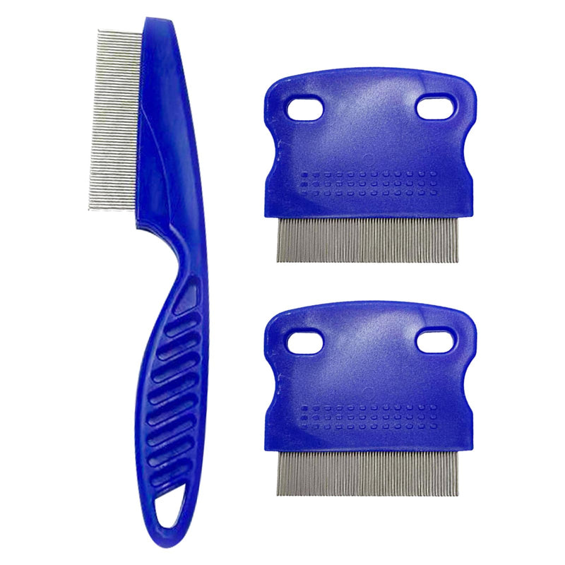 Flea Comb for Cats and Dogs, Pack of 3 Flea Tear Stain Remover Comb, Stainless Steel Pet Dog Cat Grooming Comb for Effective Against Fleas & Lice Professional Flea Comb Blue - PawsPlanet Australia