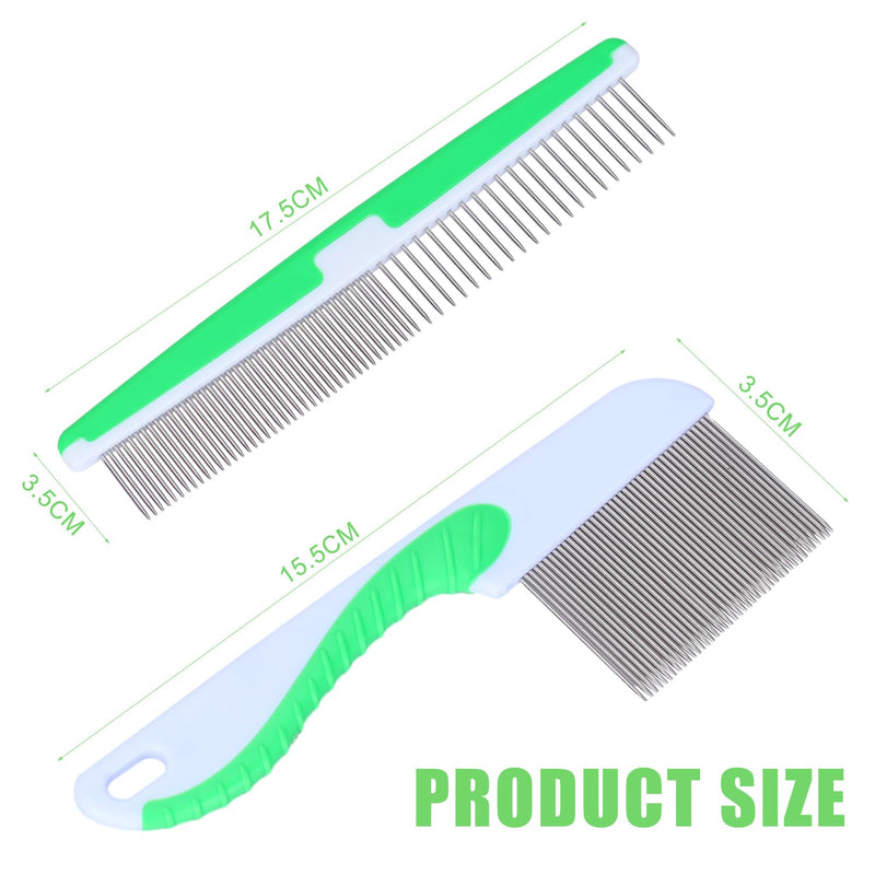 2 pieces dog comb stainless steel cat comb flea comb cat comb dog comb for dogs cats with short, medium, long hair (green) - PawsPlanet Australia