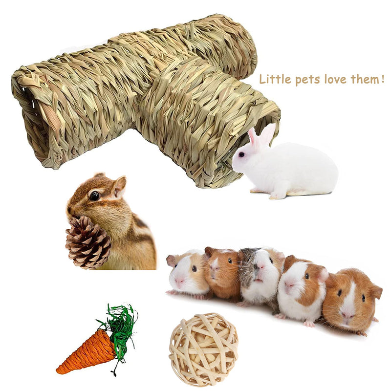 Hamiledyi Hamster Grass Tunnel Toy, Straw House with Open Entrance Guinea Pig Hideout Tube Pets Durable Home with Molar Chew Toys for Rats, Ferrets, Chinchilla, Hedgehog - PawsPlanet Australia