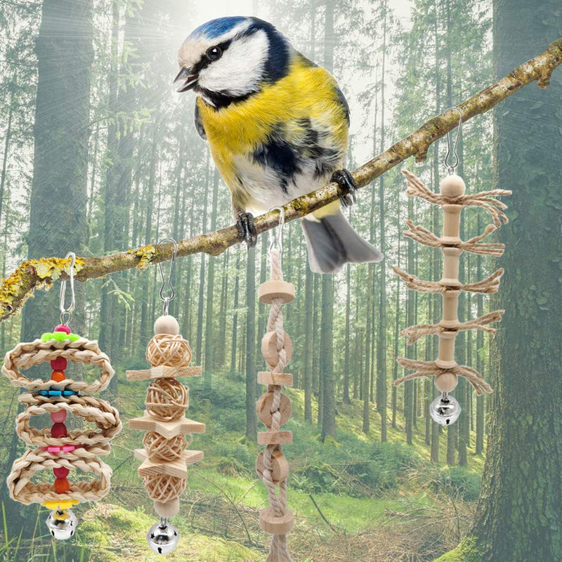 8 Packs Bird Parrot Swing Chewing Toys with Upgraded Bell, Creatiee Natural Wood Standing Hanging Hammock Bird Cage Toys for Small Parakeets, Cockatiels, Conures, Finches, Budgie, Macaws, Love Birds - PawsPlanet Australia