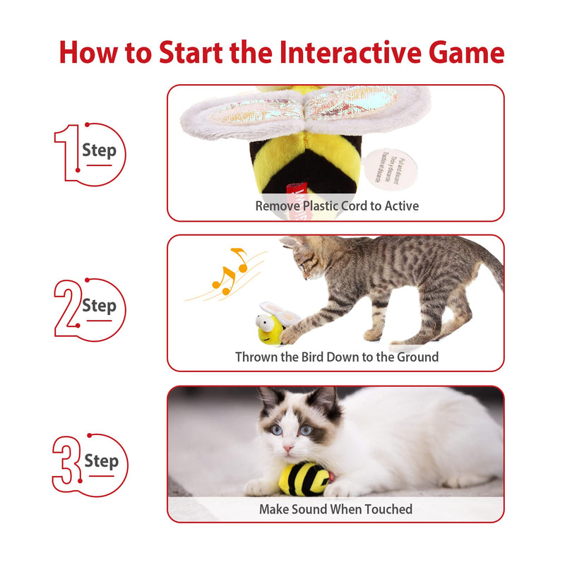 Gigwi Cat Toys for Indoor Cats, Interactive Cat Toy with Real Chirping Bird Electronic Sound, Cat Feather Toys with Soft Plush Relieve Boredom Squeaky Bee - PawsPlanet Australia