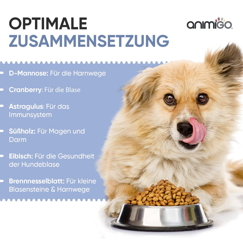 Animigo Urinary Aid for Dogs - 120 Dog Tablets - Vitamins with Cranberry, D-Mannose, Astragalus, Liquorice & Marshmallow Root - For Bladder, Kidney & Urinary Tract - Urinary Aid with Beef Flavor - PawsPlanet Australia