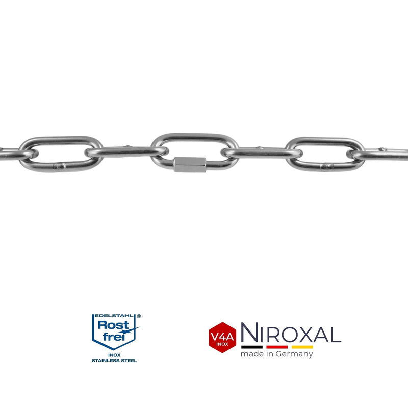 NietFullThings 5 mm extension chain made of stainless steel breaking load max 900 kg with screw connector and shackle made of V4A fastening set for hanging punch bag hammock hammock chair 5 mm | Chain length: 150 cm = 1.5 meters 1 extension set - PawsPlanet Australia