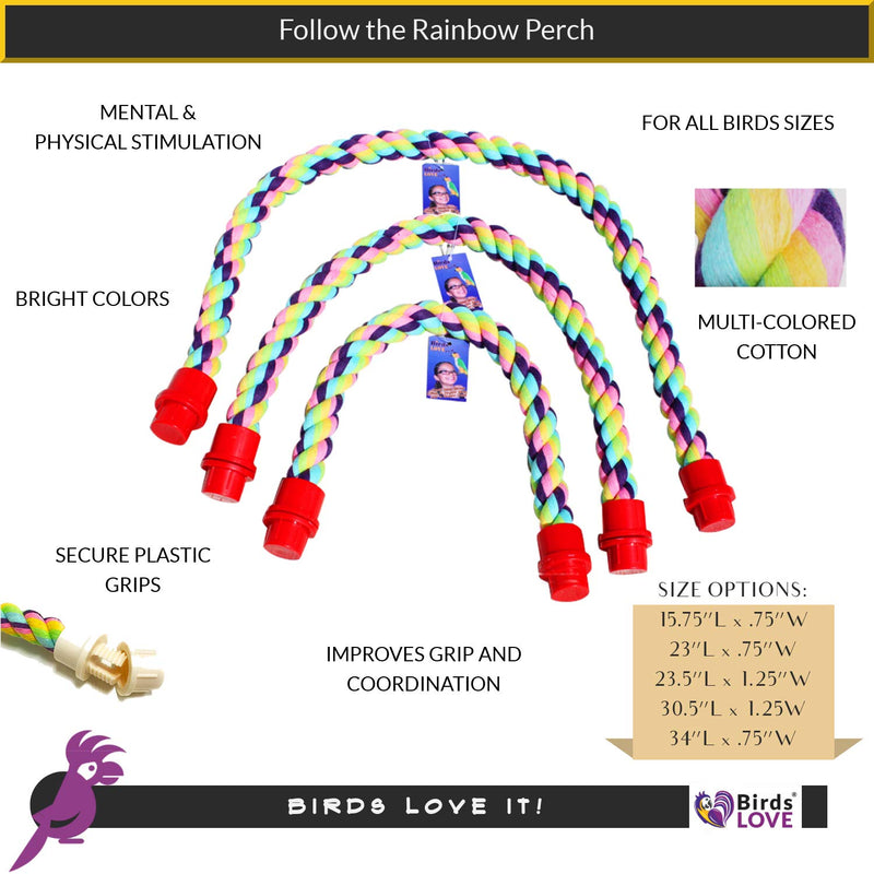 Birds LOVE Cotton Rope Comfy Cable Perches for Bird Cages - Choose The Right Size for Your Bird Single - 15.75" L x .75" W - PawsPlanet Australia