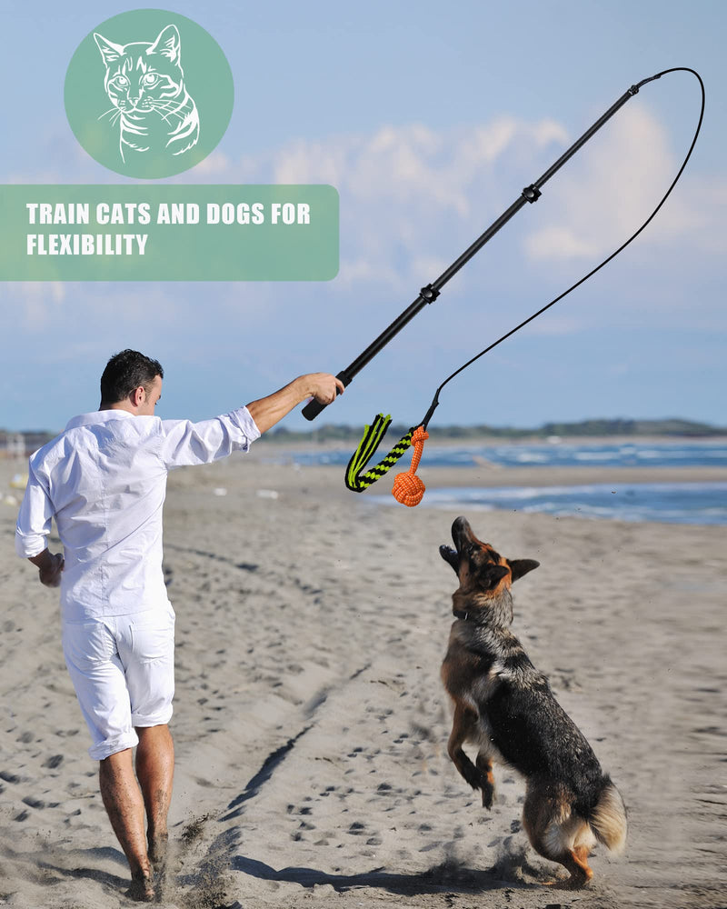 Flirt Pole Rope Dog Toy with Rope Ball and 2 Chasing Tail Chewing Braided Cotton Rope Outdoor Interactive Tug Extendable Teaser Training Wand Pet Flirt Stick for Small Medium Large Dogs - PawsPlanet Australia