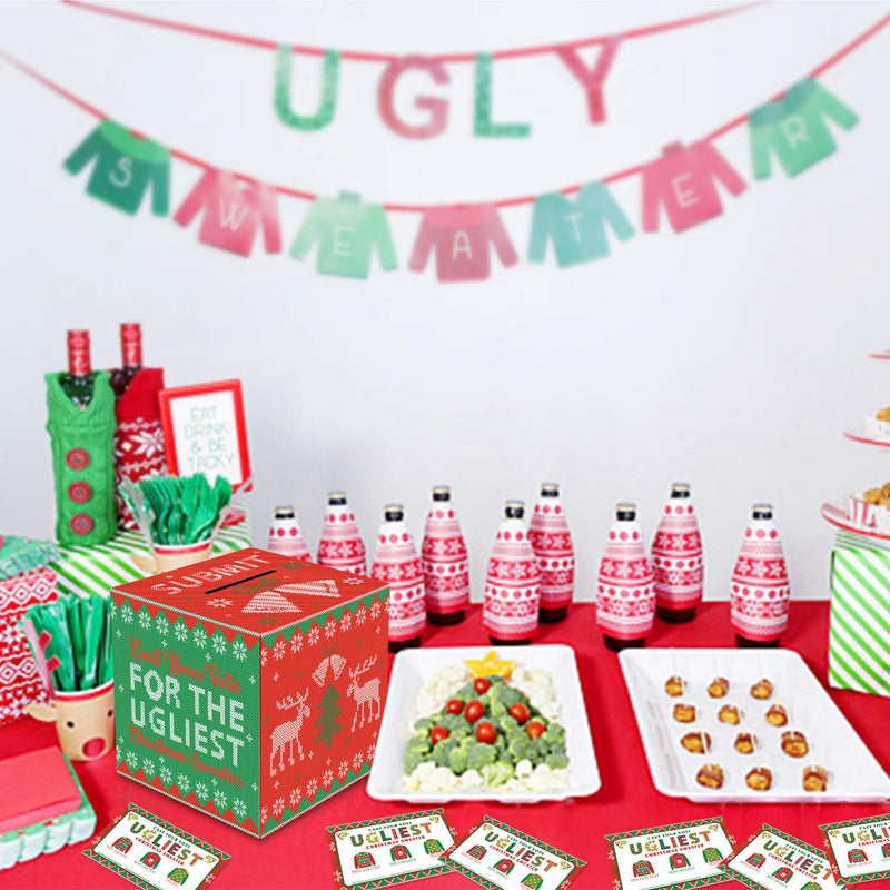 Yaaaaasss! 1 Ugly Sweater Contest Ballot Box,50 Voting Cards,3 Award Ribbons, and 1 Ugliest Sweater Award Sash for Ugly Sweater Christmas Holiday Party Supplies - PawsPlanet Australia