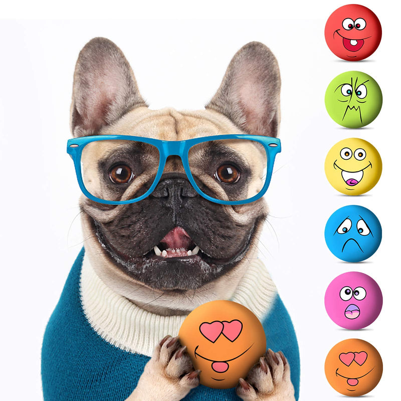 Qiraoxy 6Pcs/Set Dog Rubber Squeaky Balls Funny Expression Soft Bouncy Chewing Squeaky Toy for Small Medium Pet Dog Cat - PawsPlanet Australia