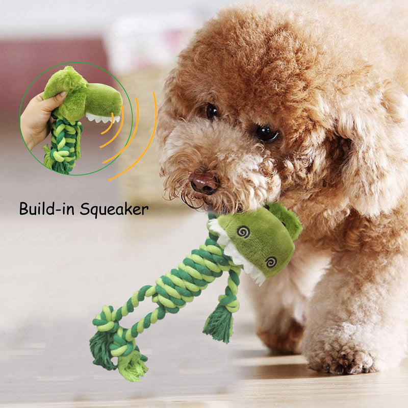 FEIX80 Dog Plush Chew Toy , Durable Squeaky Dog Toys , Cute Rope Animal Dog Toy with Rope Body and Stuffed Head for Aggressive Chewers (Dinosaur) Dinosaur - PawsPlanet Australia