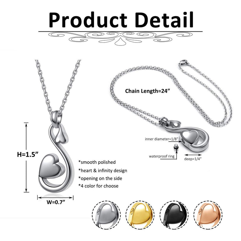 PiercingJak Personalized Custom Cremation Jewelry Infinity Heart Urn Necklaces for Ashes Holder Keepsake Memorial Lockets Pendants for Human Pet Ashes Cremation Ashes Jewelry for Women Silver (Non Engraving) - PawsPlanet Australia