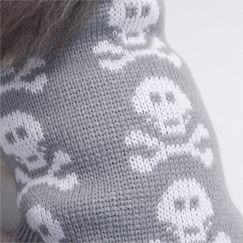 [Australia] - S-Lifeeling Skull Dog Sweater Holiday Halloween Christmas Pet Clothes Soft Comfortable Dog Clothes - Grey Dog - Back Length 14" 