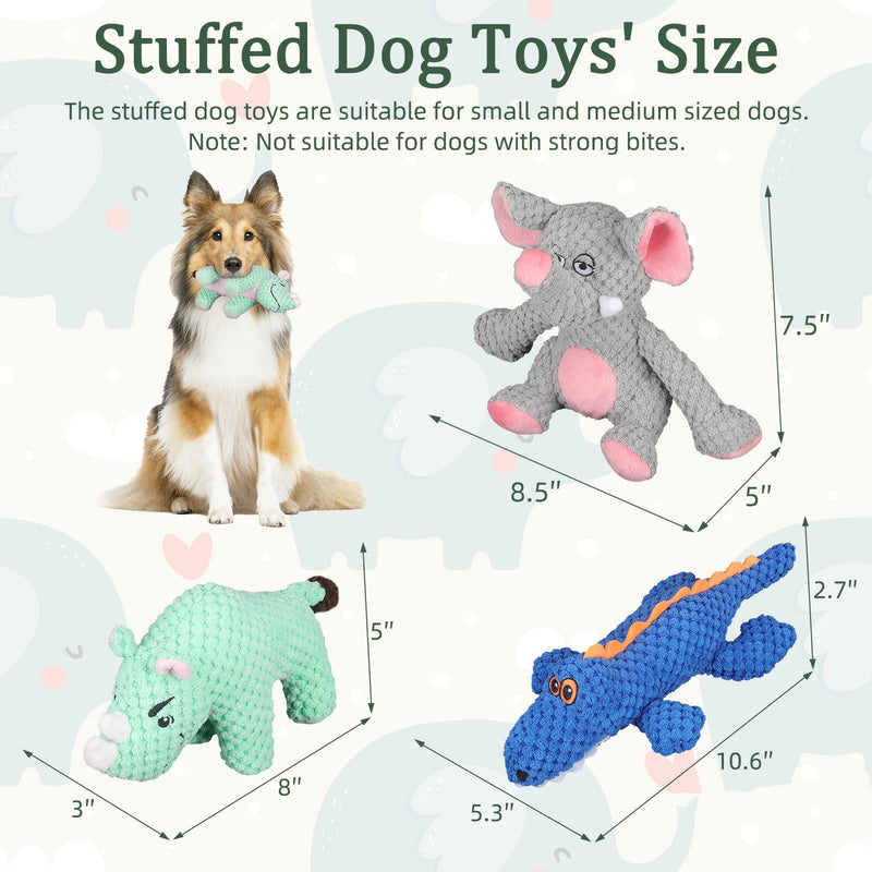 YUEPET 3 Pack Squeaky Dog Toys, Stuffed Animal Chew Toys with Squeaky and Crinkle, Durable Plush Dog Toys for Cleaning Teeth for Puppies Small Medium Dogs - PawsPlanet Australia