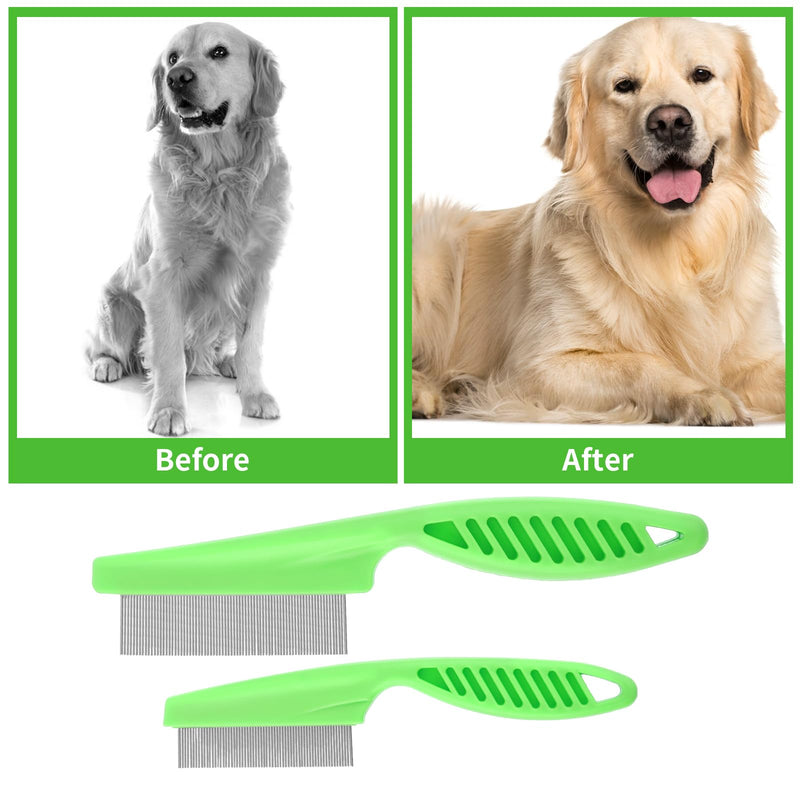TIESOME Pet Hair Comb Tear Stain Removal, 2 Pack Multifunctional Combs for Pets Grooming Kit 2 in 1 Dog Combs Stainless Steel Comb Massage Comb Double Sided Comb (Green) Green - PawsPlanet Australia