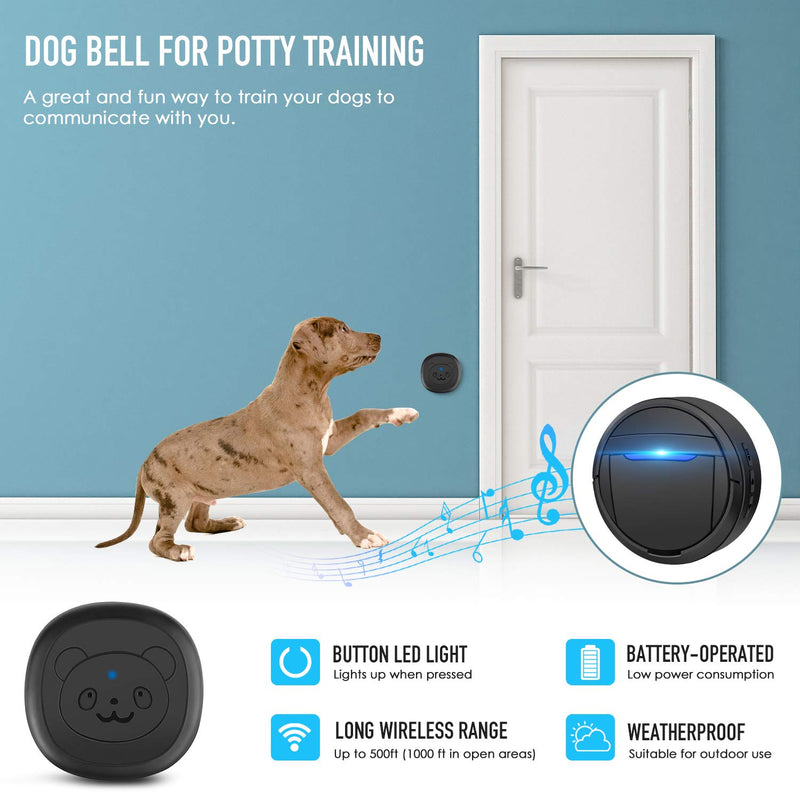 [Australia] - WENXUAN Dog Bells for Potty Training, Dog Training Bell for Door with 55 Ring Chime Waterproof Communication Wireless Doggy Doorbell with 1/2 Transmitters and 1 Whistle Black (1 Receiver 2 Transmitters) 