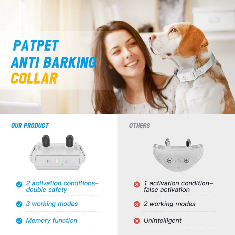 [Australia] - PATPET Dog Bark Collar with No-Shock Mode & Automatic Mode, Bark Collar for Dogs Without False Activated, Training Collar & No Bark Collar for Small Medium Large Dogs 1-receiver 