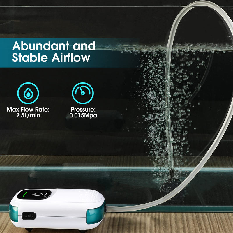 KEDSUM Battery Aquarium Air Pump, Rechargeable and Portable Fish Aerator Pump with One/Dual Outlets for Fish Tank, Outdoor Fishing, Fish Transportation and Power Outages 1 Outlet - PawsPlanet Australia