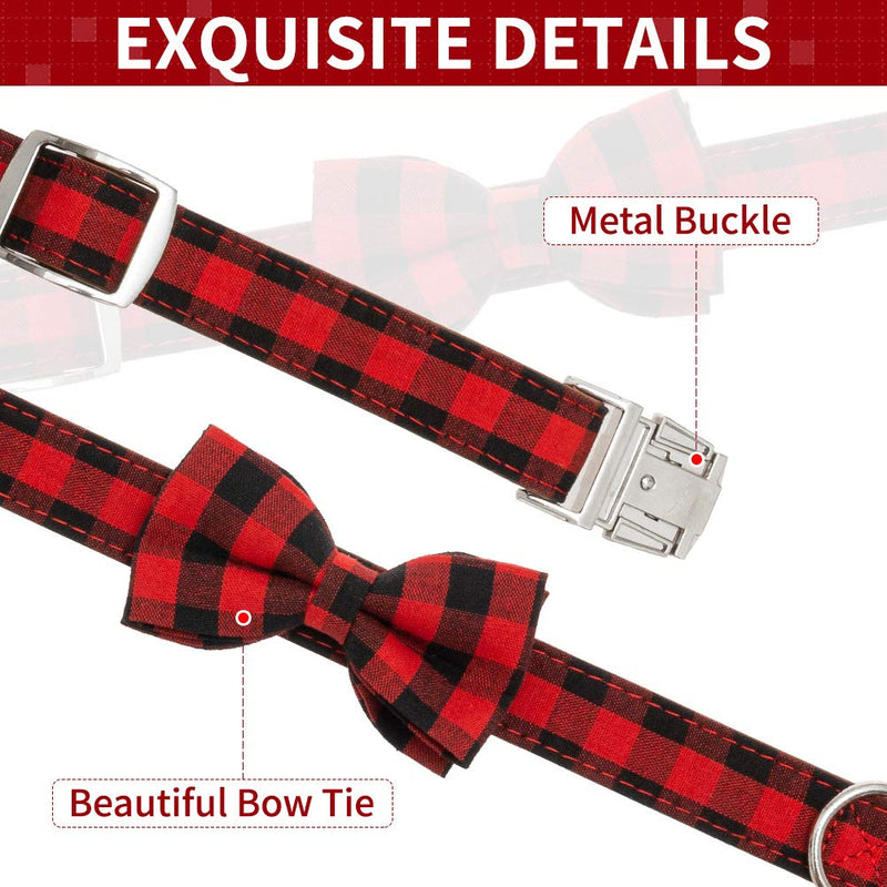 [Australia] - Mihachi Plaid Bowtie Dog Collar Adjustable - Premium Classic Plaid with Metallic Buckle Collars for Medium to Large Dogs Red 