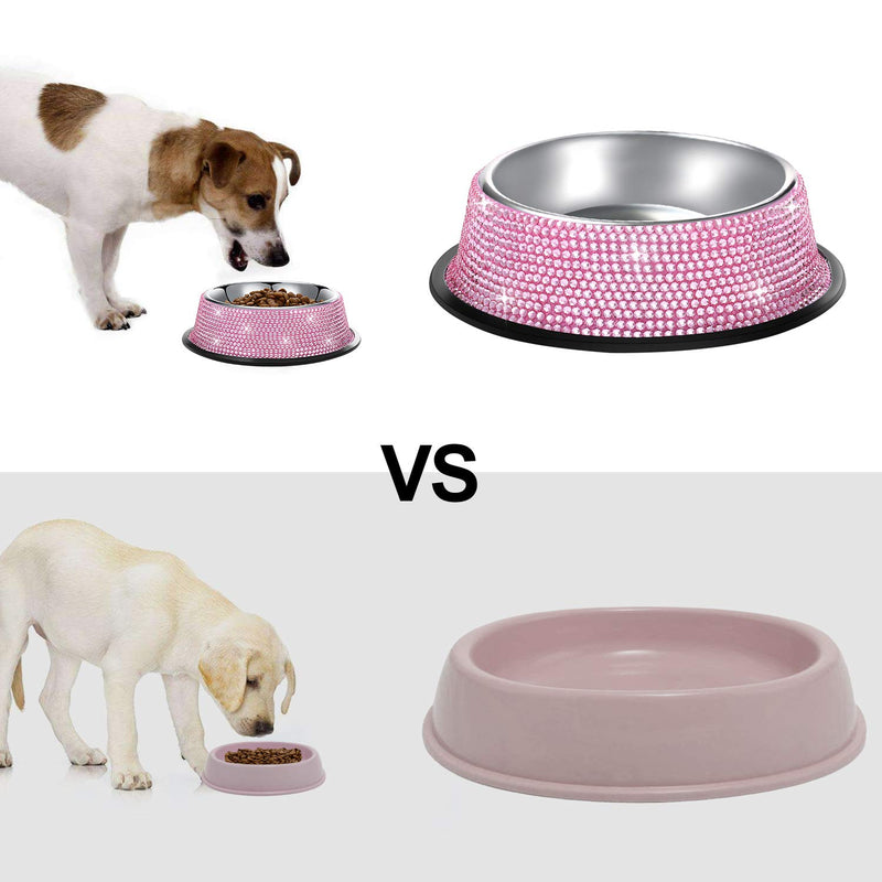Dog Bowls, SAVORI 640ml Handmade Sparkling Rhinestones Stainless Steel Pet Bowls Double Pet Food Water Feeder for Puppy Dogs Cats - Pink - PawsPlanet Australia