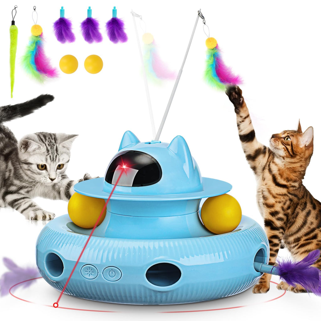 PETTOM Cat Toy Self-employment, 4-in-1 Cat Toy Electric Automatic, Interactive Toy for Cats USB Rechargeable Blue - PawsPlanet Australia