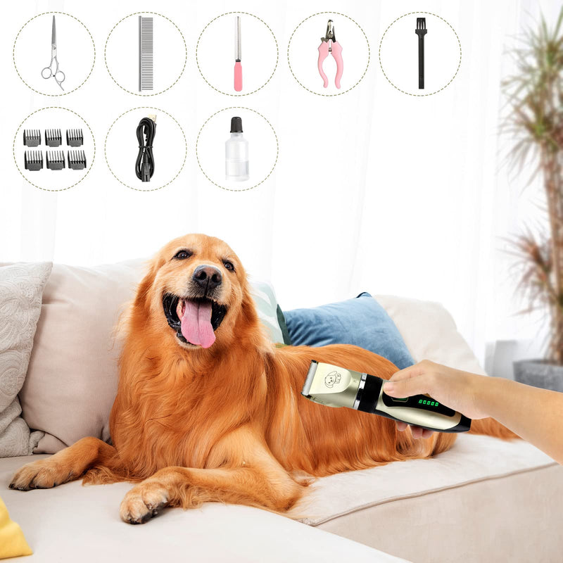 JOPHEK Dog Clipper, Quiet Dog Cat Hair Trimmer, Professional Cat Trimmer - Electric Wireless Pet Trimmer (Golden) Golden - PawsPlanet Australia