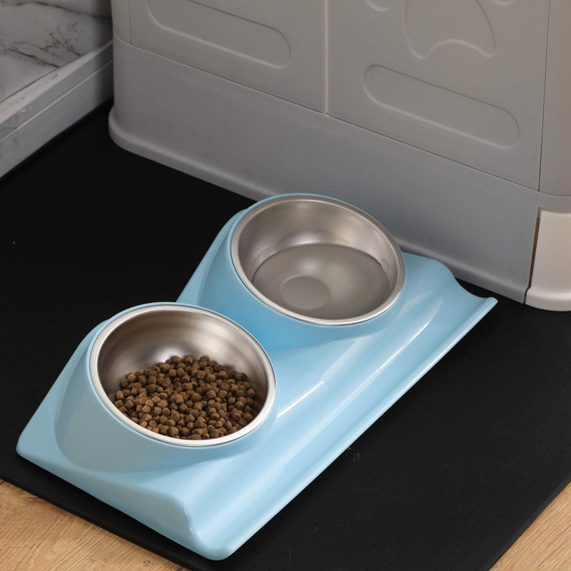 Suhaco Raised Cat Bowl Double Dog Food and Water Bowls 15 Degree Tilted Stainless Steel Pet Feeder with Stand (Blue) - PawsPlanet Australia