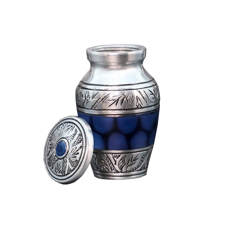 hlc Lovely Small Keepsake Urn Qnty 1 - Keepsake Urn for Human Ashes with 1 Velvet Box Bag-Mini Keepsake Urn -Beautiful Peaceful Blue Brass Hand Engraved Mini Memorial Affordable Keepsake Urn (3 cu.in) - PawsPlanet Australia