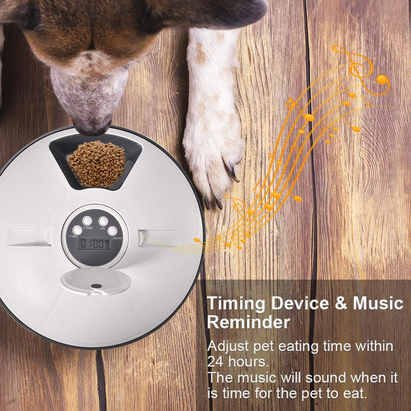 Lacyie Automatic Cat Feeder with Digital Timer, Automatic Pet Feeder Animals Food Dispenser with 6 Meals Suitable Wet & Dry Food for Cats, Dogs, Rabbits,Hamster and Other Pets - PawsPlanet Australia