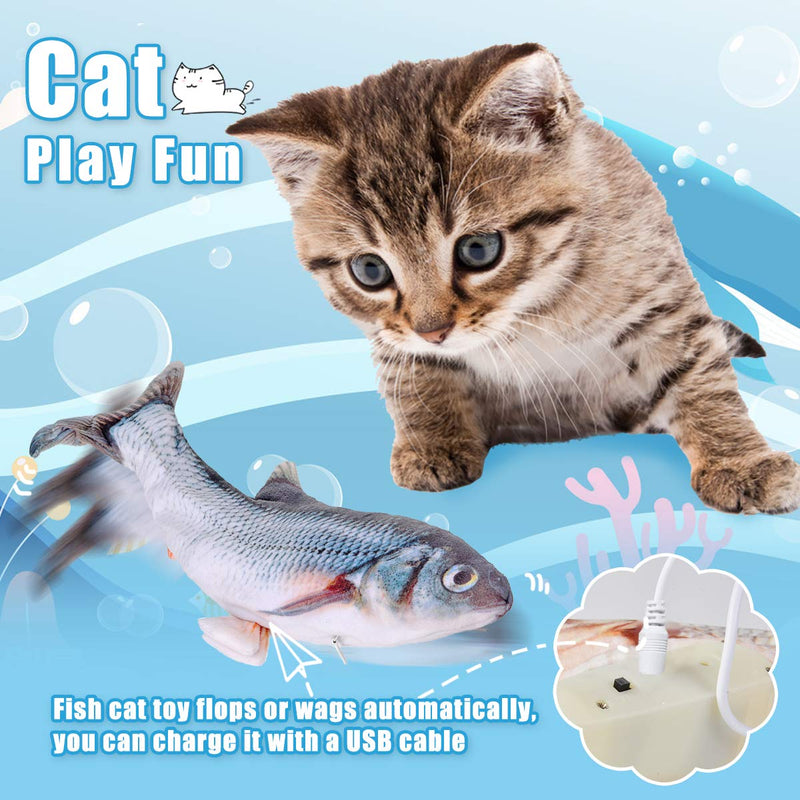 Jeteven 12'' Moving Fish Cat Toy, Floppy Fish Cat Toy, Catnip Toys, Realistic Plush Electric Wagging Fish Cat Toy, Funny Interactive Fish Cat Toy for Cat Exercise black and white carp - PawsPlanet Australia