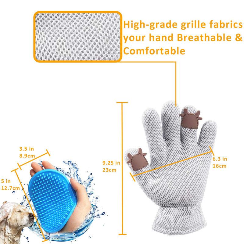 [Australia] - FURBB Pet Grooming Glove - Cat Dog Gentle Deshedding Brush Glove - Efficient Pet Hair Remover Massage Mitt - Enhanced Five Finger Design Perfect for Long Short Fur, Right Hand Pet Bathing Grey 