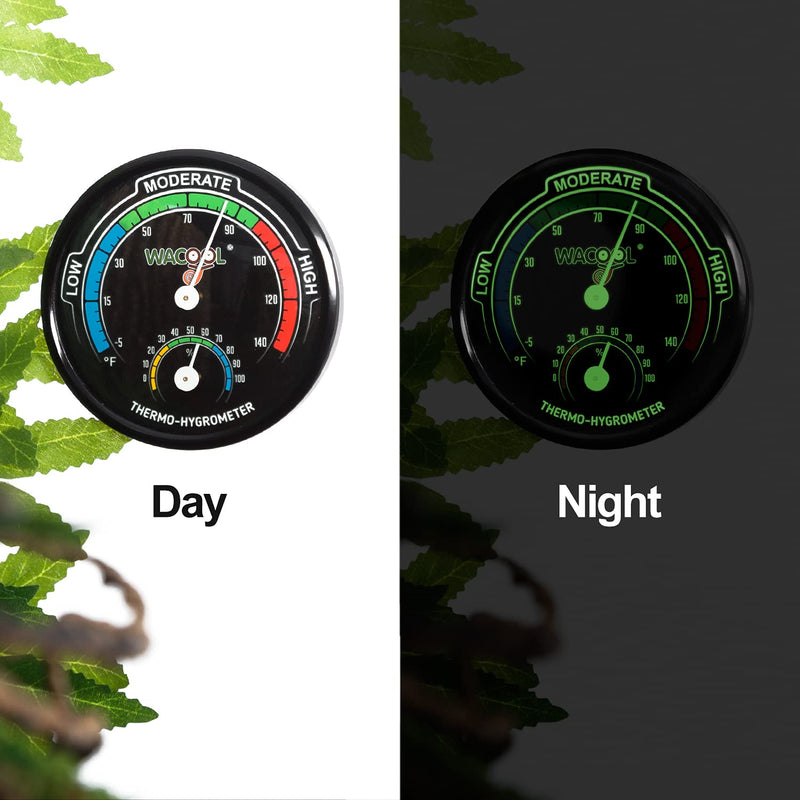WACOOL Mini Thermometer Hygrometer for Reptile Pack of 2PCS, Dial Temperature Humidity Gauge Terrarium Thermometer Celsius and Fahrenheit, Night Luminous - PawsPlanet Australia