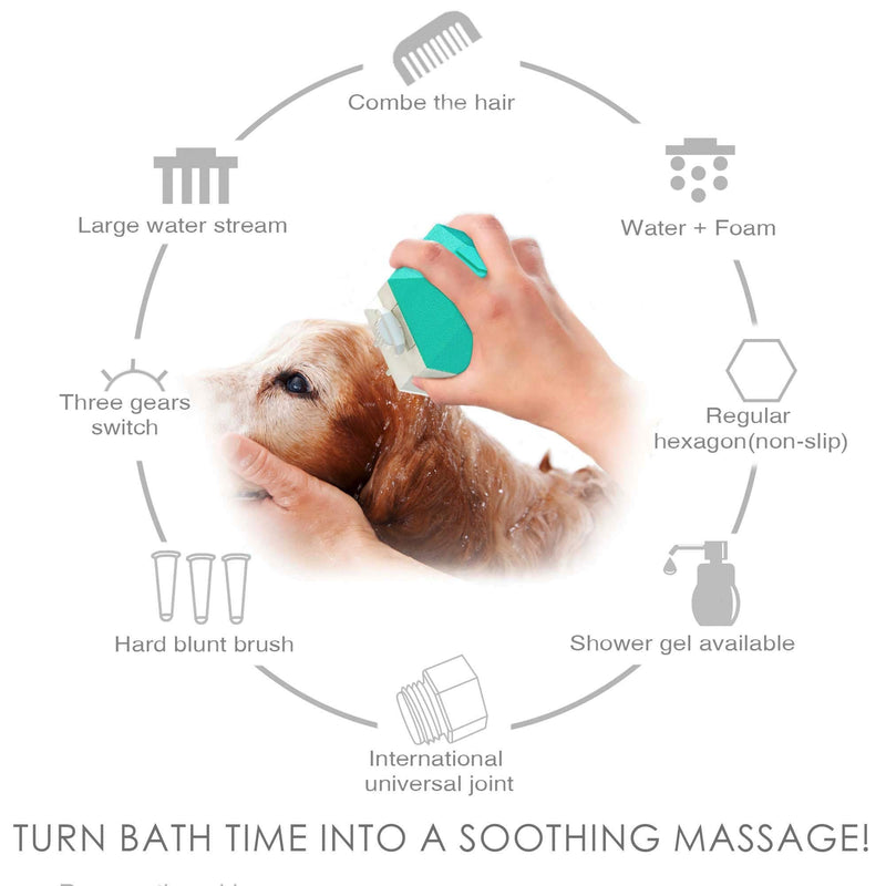 FUNJEE 3 in 1 Pets Shower Bath Brush Attachment,Spray Massage Brush for Dogs and Cats Make Bathing Your Pet Easier Blue - PawsPlanet Australia