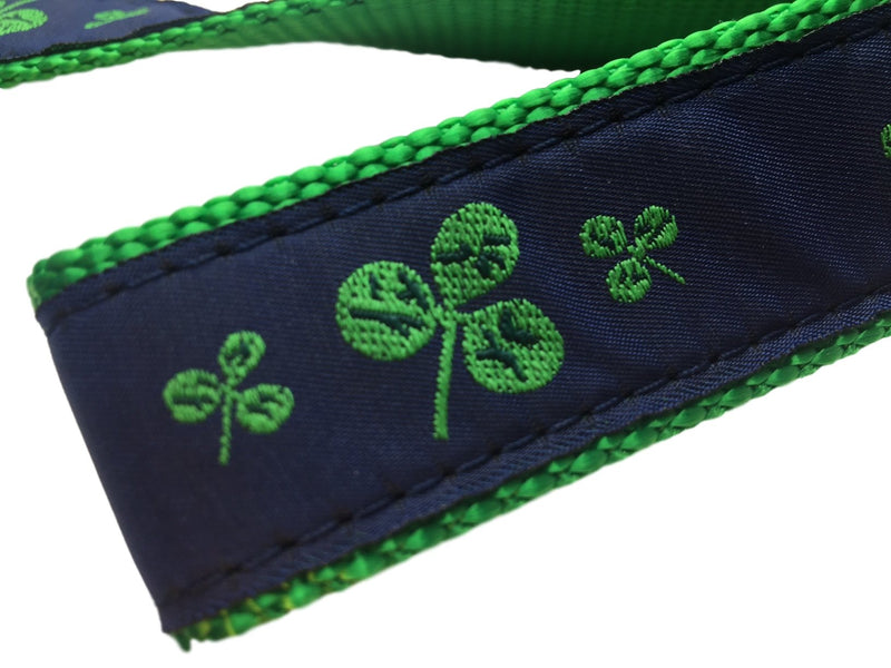 [Australia] - Preston Shamrock Dog Collar and Leash Set Navy/Green Ribbon and Nylon Webbing Large 