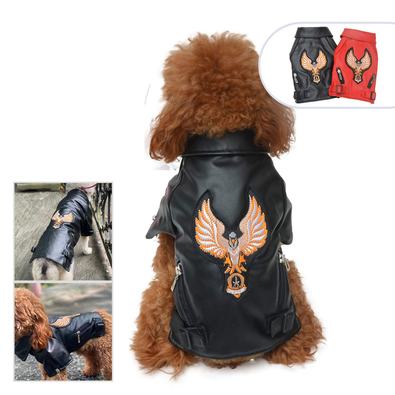 Lovelonglong Cool Dog Leather Jacket, Warm Coats Dogs Windproof Cold Weather Coats for Large Medium Small Dogs With Eagle Embroidery Black XS XS (Mini Dog ~4 Lbs) Black-Eagle - PawsPlanet Australia