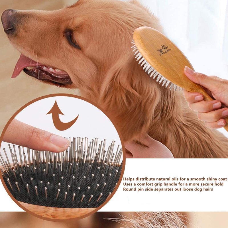 ClumsyPets Dog Pin Brush,Dog & Cat Grooming Brush with Bamboo Handle for All Dog Breeds & All Coat Types Large - PawsPlanet Australia