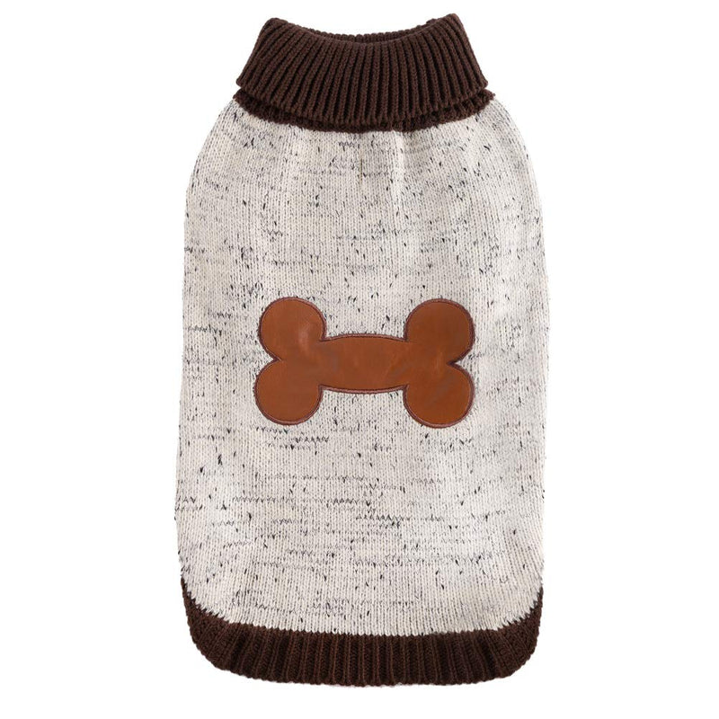 BINGPET Dog Jumpers Christmas Turtleneck Sweaters Xmas Gift Brown Bone Pattern, Puppy Winter Warm Cloth for Small Medium Large Dogs S (Pack of 1) - PawsPlanet Australia