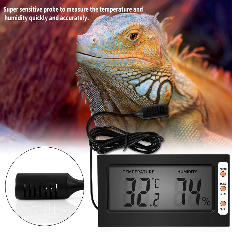 iPower 4"" x 7"" Reptile Heat Mat Under Tank Heater Terrarium Heating Pad for Amphibians and Reptiles Pet, Digital Thermometer and Hygrometer, with Humidity Probe, Black - PawsPlanet Australia