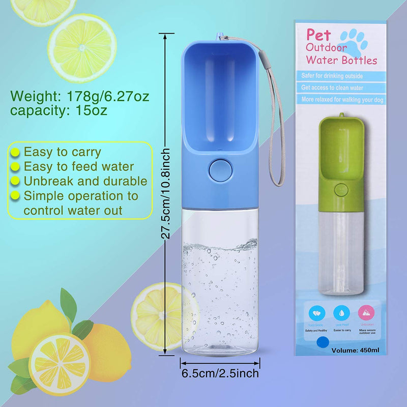 YUSKO Portable Dog Water Bottle 450ml,Pet Water bottle, Food Grade ABS Leak Proof Lightweight Water Dispenser Drinking Bowl Bottles for Pet Outdoor Travel, Walking Drinking Cup (16 Oz) Blue - PawsPlanet Australia