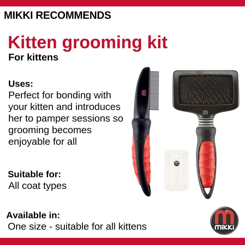 Mikki Kitten Cat Grooming Kit with Slicker Brush, Comb and Flea Comb -Gentle Grooming Starter Set 3pcs - PawsPlanet Australia