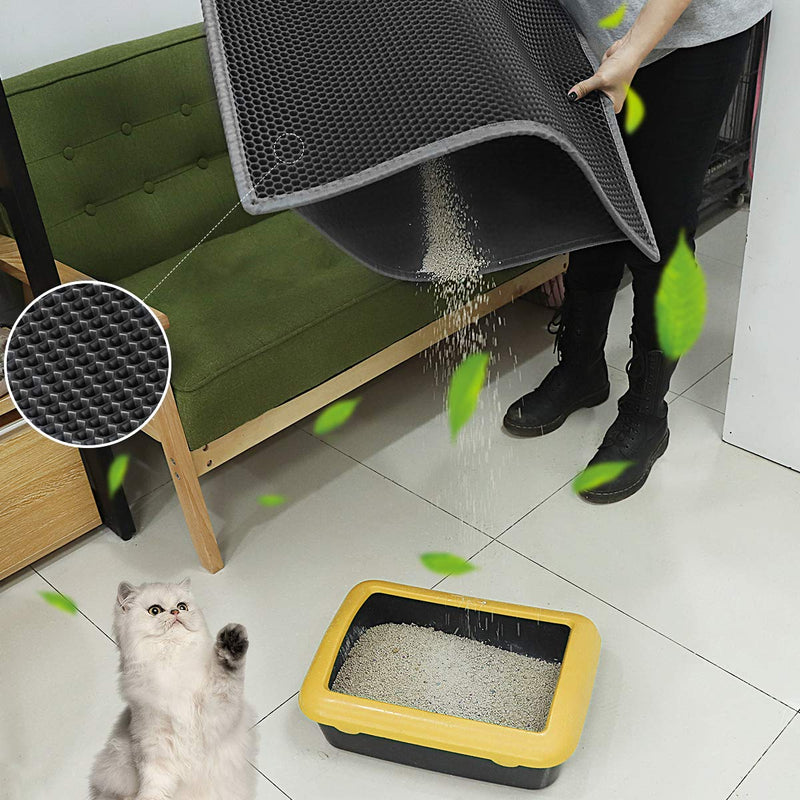 [Australia] - Waretary Professional Cat Litter Mat, 30"x 24" Honeycomb Double Layer Waterproof Urine Proof Trapper Mat for Litter Boxes, Litter Trapping Pad Large Size Easy Clean Scatter Control Black 