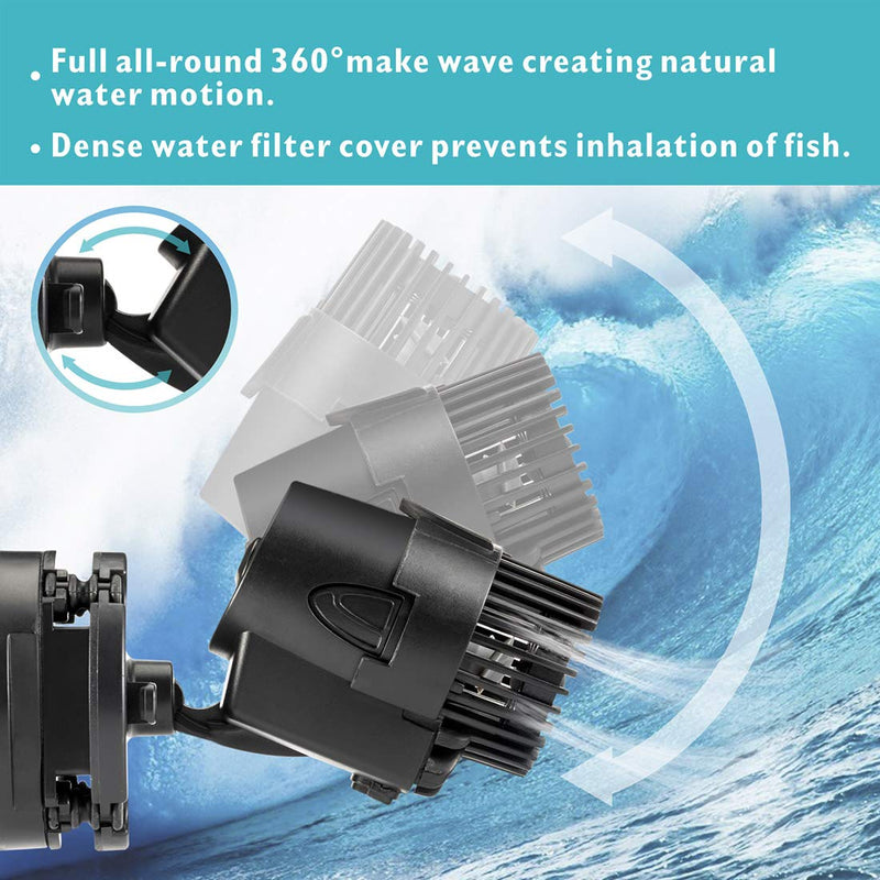 AQQA Aquarium Wavemaker Circulation Pump,360°Adjustable Ultra-silence Magnetic Mount Suction Submersible Powerhead Pump,530GPH/2100GPH Freshwater or Saltwater Fish Tank 3W 530GPH - PawsPlanet Australia