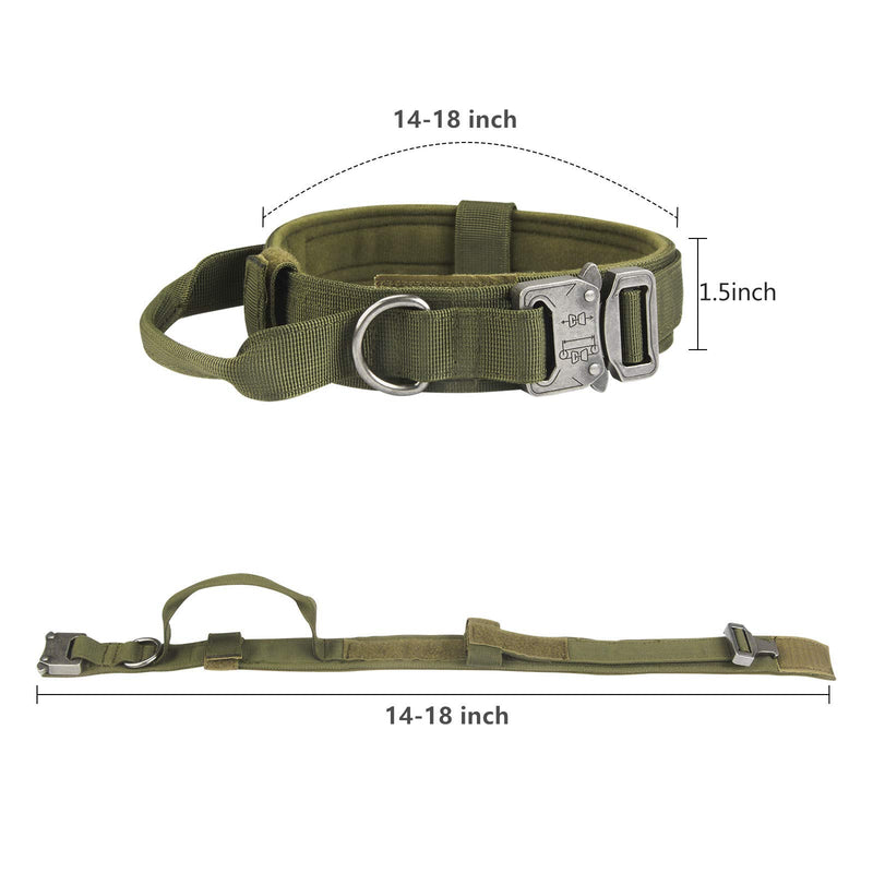 Tactical Dog Collar - Heavy Duty Dog Collars - 1.5" Width Adjustable Military Metal Buckle Collars with Control Handle for Dog Training M Size-Adjustable(14-18") - PawsPlanet Australia