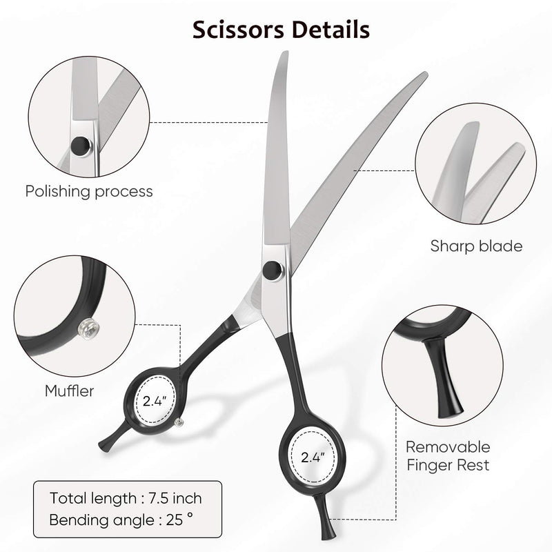 Pet Grooming Scissors ULG 7.5 Inch Professional Cat Dog Grooming Shears Scissors 6CR13 Stainless Steel Curved Shears Left and Right Handed Pet Grooming Trimmer Hair Cutting Scissors for Dogs and Cats - PawsPlanet Australia