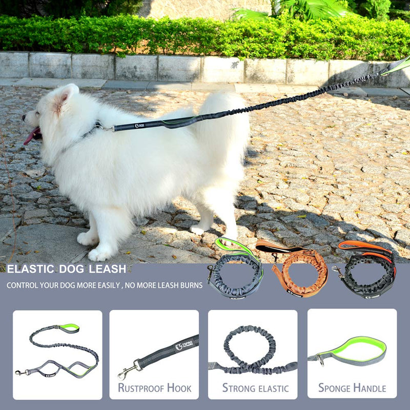 [Australia] - TSPRO Tactical Dog Leash Bungee Nylon Leash for Dogs Military Trainning Dog Leash Elastic Leads Rope with Rotating Clasp and 3 Control Handles Grey 