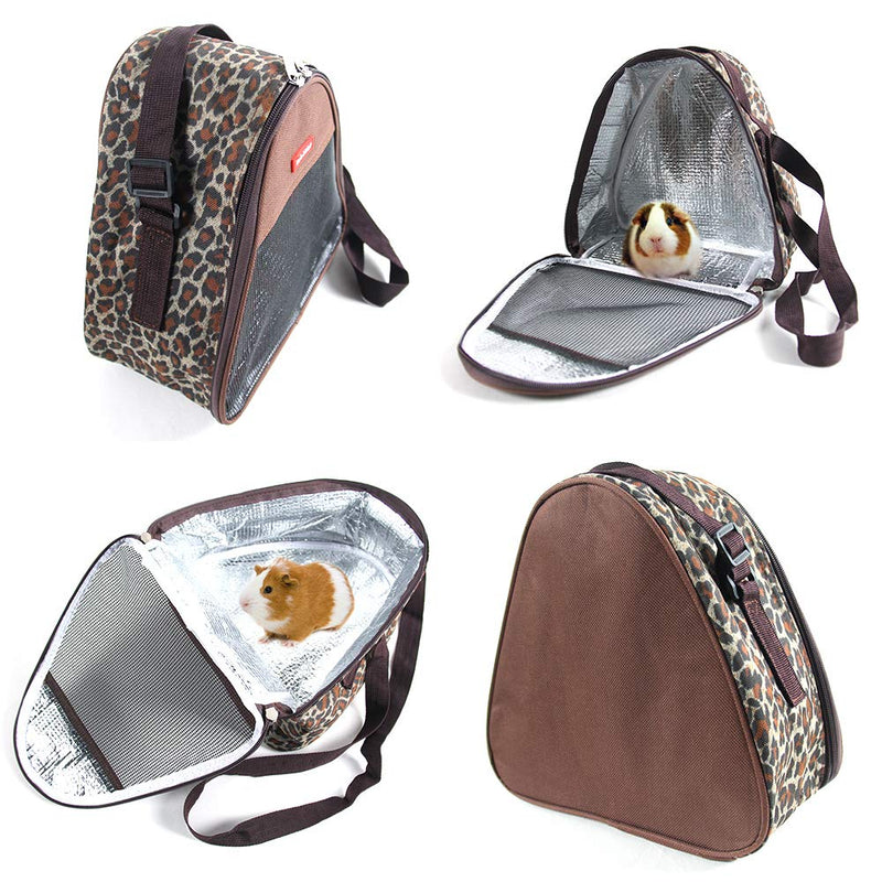 VLIKE Hamster Guinea Pig Bag Carrier Accessories Small Animals Hedgehog Squirrel Chinchilla Sugar Glider Outdoor Travel Bag Zipper Portable Breathable Outgoing Bags Standard 【Triangle】Leopard Brown - PawsPlanet Australia